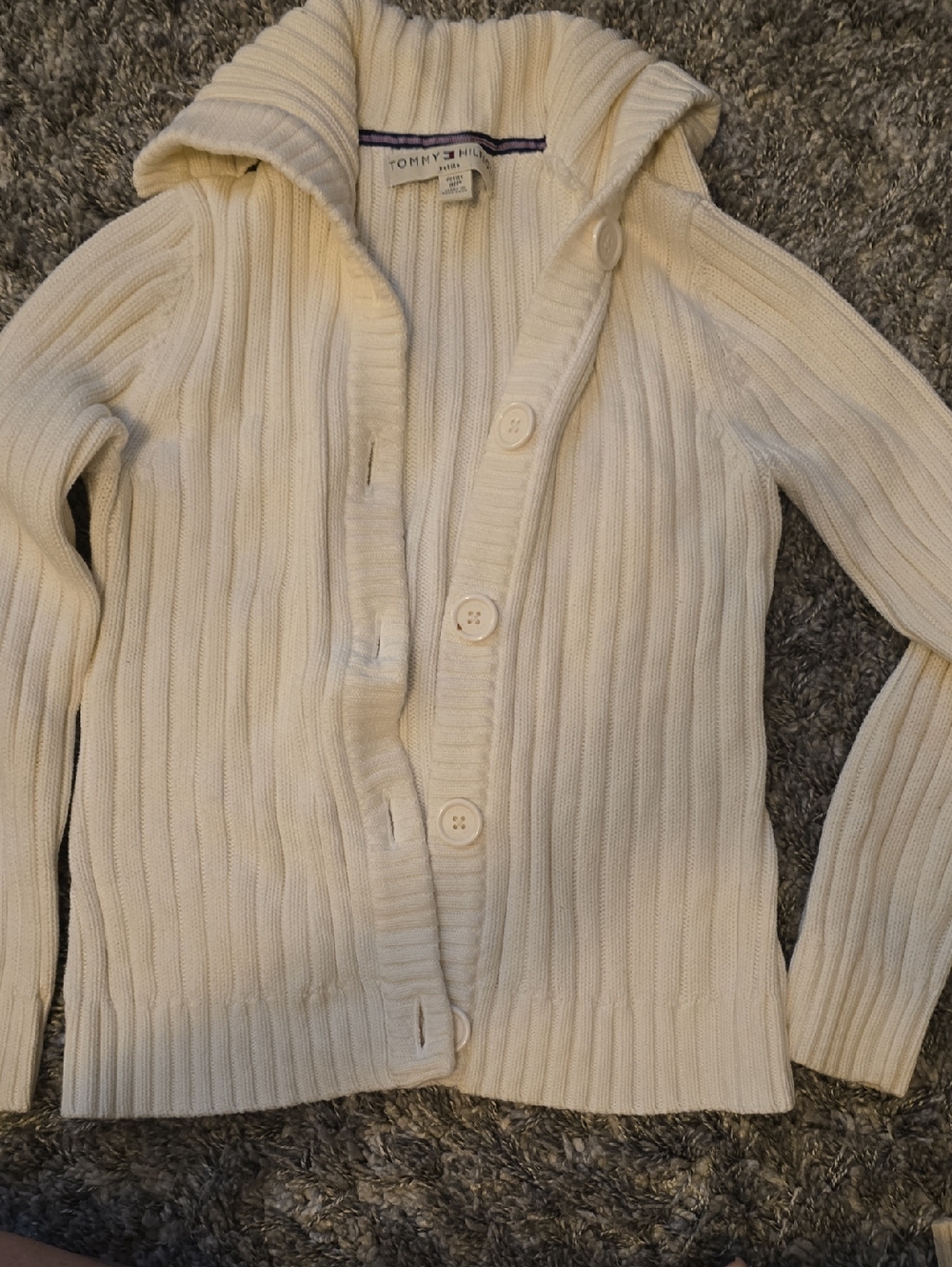 Tommy Hilfiger White Ribbed Hooded Button Cardigan